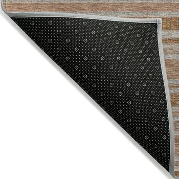 8' Round Beige and Orange Round Striped Washable Non Skid Indoor Outdoor Area Rug