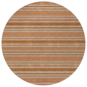 8' Round Beige and Orange Round Striped Washable Non Skid Indoor Outdoor Area Rug