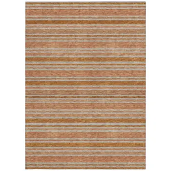10' X 14' Beige and Orange Striped Washable Non Skid Indoor Outdoor Area Rug
