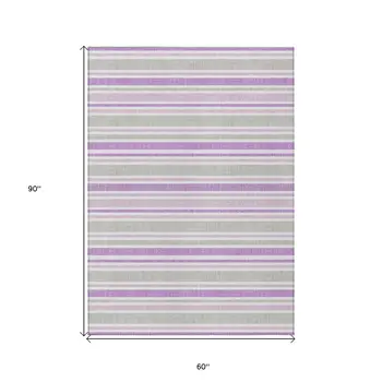 5' X 8' Pearl Striped Washable Non Skid Indoor Outdoor Area Rug