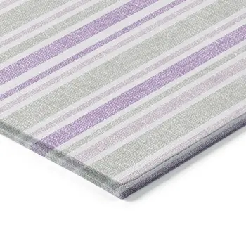 9' X 12' Purple Gray and White Striped Washable Non Skid Indoor Outdoor Area Rug