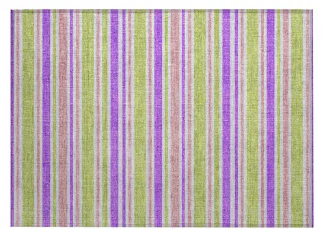 2' X 3' Purple Green and Pink Striped Washable Non Skid Indoor Outdoor Area Rug