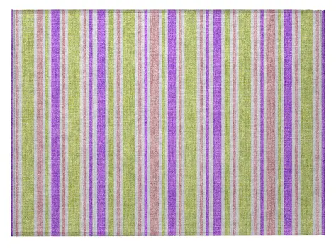 2' X 3' Purple Green and Pink Striped Washable Non Skid Indoor Outdoor Area Rug