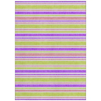 3' X 5' Purple Green and Pink Striped Washable Non Skid Indoor Outdoor Area Rug