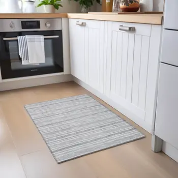 2' X 3' Black Silver and Gray Striped Washable Indoor Outdoor Area Rug