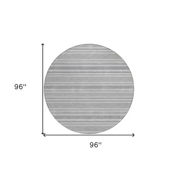 8' X 8' Black Silver and Gray Round Striped Washable Indoor Outdoor Area Rug