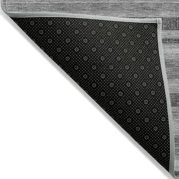 9' X 12' Black Silver and Gray Striped Washable Indoor Outdoor Area Rug