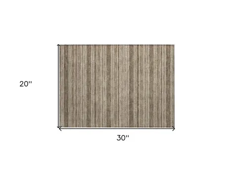 2' X 3' Taupe Striped Washable Indoor Outdoor Area Rug