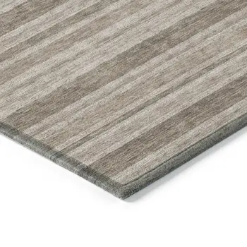 2' X 8' Taupe Striped Washable Indoor Outdoor Runner Rug
