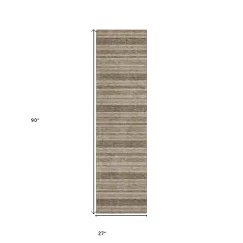 2' X 8' Taupe Striped Washable Indoor Outdoor Runner Rug