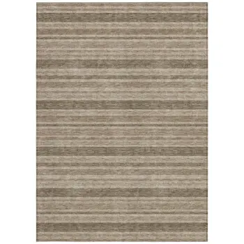 3' X 5' Taupe Striped Washable Indoor Outdoor Area Rug