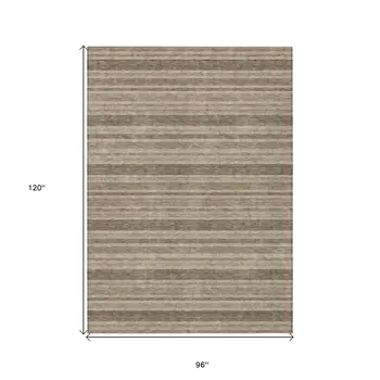 8' X 10' Taupe Striped Washable Indoor Outdoor Area Rug