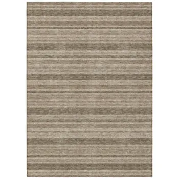 9' X 12' Taupe Striped Washable Indoor Outdoor Area Rug