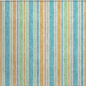 2' X 3' Teal Striped Washable Non Skid Indoor Outdoor Area Rug
