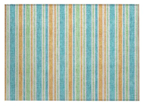 2' X 3' Teal Striped Washable Non Skid Indoor Outdoor Area Rug