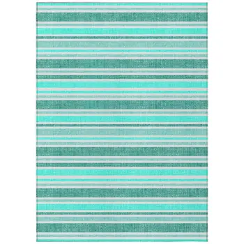 3' X 5' Turquoise Striped Washable Indoor Outdoor Area Rug