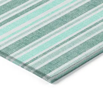 5' X 8' Turquoise Striped Washable Indoor Outdoor Area Rug