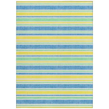 3' X 5' Blue Yellow and Green Striped Washable Non Skid Indoor Outdoor Area Rug