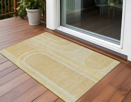 2' X 3' Beige Abstract Washable Indoor Outdoor Area Rug