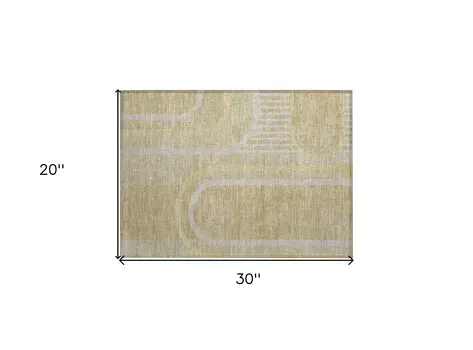 2' X 3' Beige Abstract Washable Indoor Outdoor Area Rug