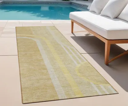 2' X 8' Beige Abstract Washable Indoor Outdoor Runner Rug