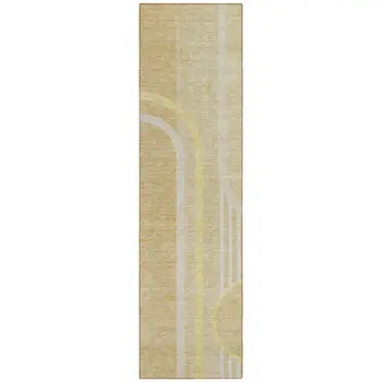2' X 8' Beige Abstract Washable Indoor Outdoor Runner Rug