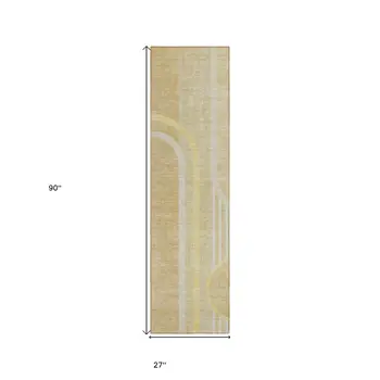 2' X 8' Beige Abstract Washable Indoor Outdoor Runner Rug