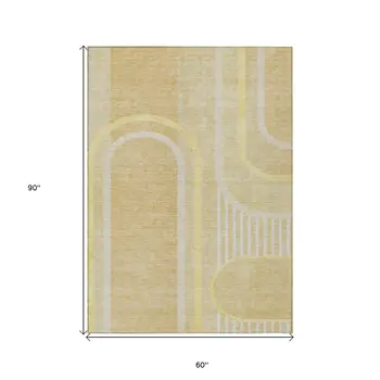 5' X 8' Beige Abstract Washable Indoor Outdoor Area Rug