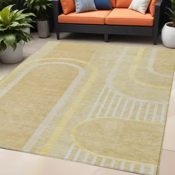 5' X 8' Beige Abstract Washable Indoor Outdoor Area Rug