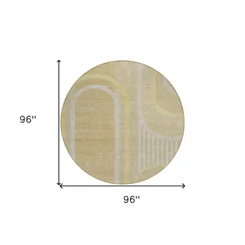 8' X 8' Beige Round Abstract Washable Indoor Outdoor Area Rug