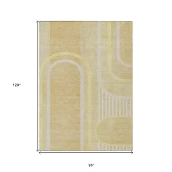 8' X 10' Beige Abstract Washable Indoor Outdoor Area Rug