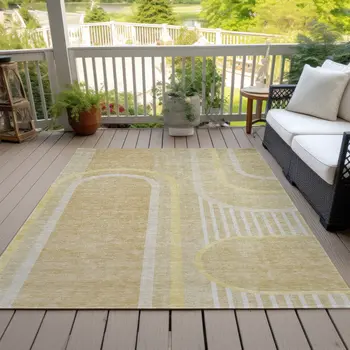 9' X 12' Beige Abstract Washable Indoor Outdoor Area Rug