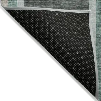 2' X 3' Black and Green Abstract Washable Indoor Outdoor Area Rug
