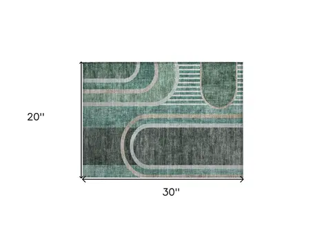 2' X 3' Black and Green Abstract Washable Indoor Outdoor Area Rug