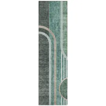 2' X 8' Black and Green Abstract Washable Indoor Outdoor Runner Rug
