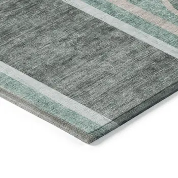 5' X 8' Black and Green Abstract Washable Indoor Outdoor Area Rug