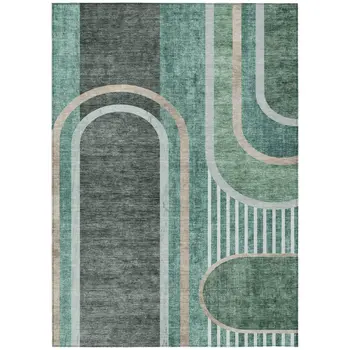 10' X 14' Black and Green Abstract Washable Indoor Outdoor Area Rug
