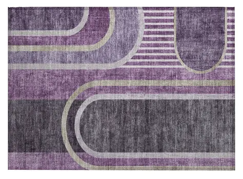 2' X 3' Purple and Black Abstract Washable Indoor Outdoor Area Rug