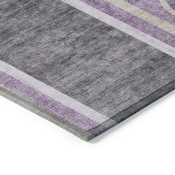 2' X 8' Purple and Black Abstract Washable Indoor Outdoor Runner Rug