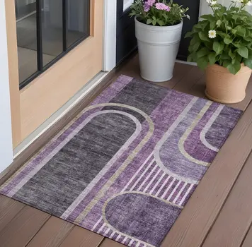 3' X 5' Purple and Black Abstract Washable Indoor Outdoor Area Rug