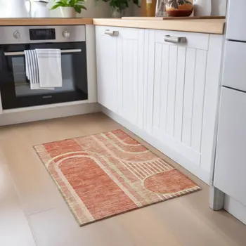 2' X 3' Salmon Abstract Washable Indoor Outdoor Area Rug