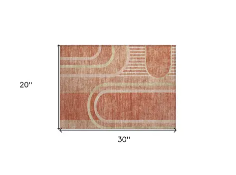 2' X 3' Salmon Abstract Washable Indoor Outdoor Area Rug