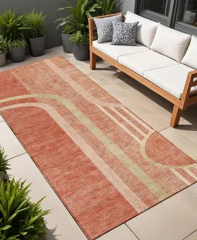 2' X 8' Salmon Abstract Washable Indoor Outdoor Runner Rug