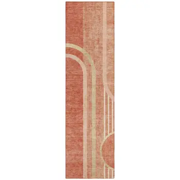 2' X 8' Salmon Abstract Washable Indoor Outdoor Runner Rug