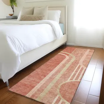 2' X 8' Salmon Abstract Washable Indoor Outdoor Runner Rug