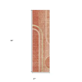 2' X 8' Salmon Abstract Washable Indoor Outdoor Runner Rug