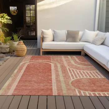 3' X 5' Salmon Abstract Washable Indoor Outdoor Area Rug