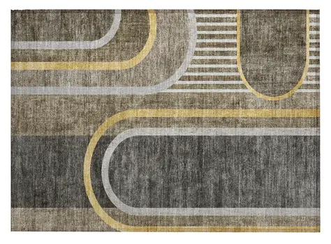 2' X 3' Gray Green and Gold Abstract Washable Non Skid Indoor Outdoor Area Rug