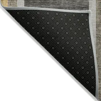 2' X 8' Gray Green and Gold Abstract Washable Non Skid Indoor Outdoor Area Rug