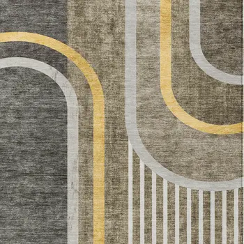 3' X 5' Gray Green and Gold Abstract Washable Non Skid Indoor Outdoor Area Rug